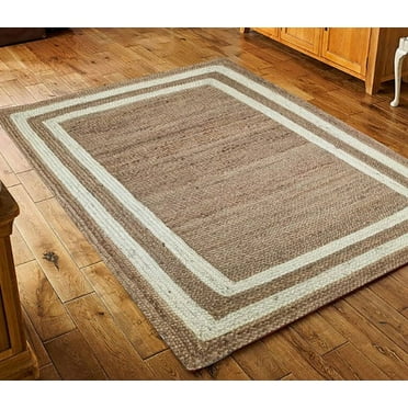 Indian Handmade Braided Pure Jute with White Design Area Rugs , Floor Decor Carpet Size 2 x 4 Feet ( 60 cm x 120 cm )