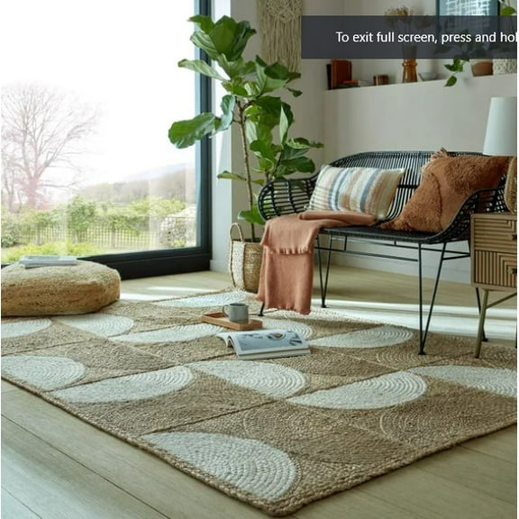 Indian Handmade Braided Pure Jute with White Design Area Rugs , Floor Decor Carpet Size 2 x 4 Feet ( 60 cm x 120 cm )