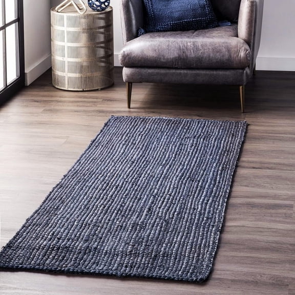 Indian Handmade Braided Pure Navy Blue Jute Area Rug 2 x 6 Feet (61 cm x 183 cm), Home Decor Rugs