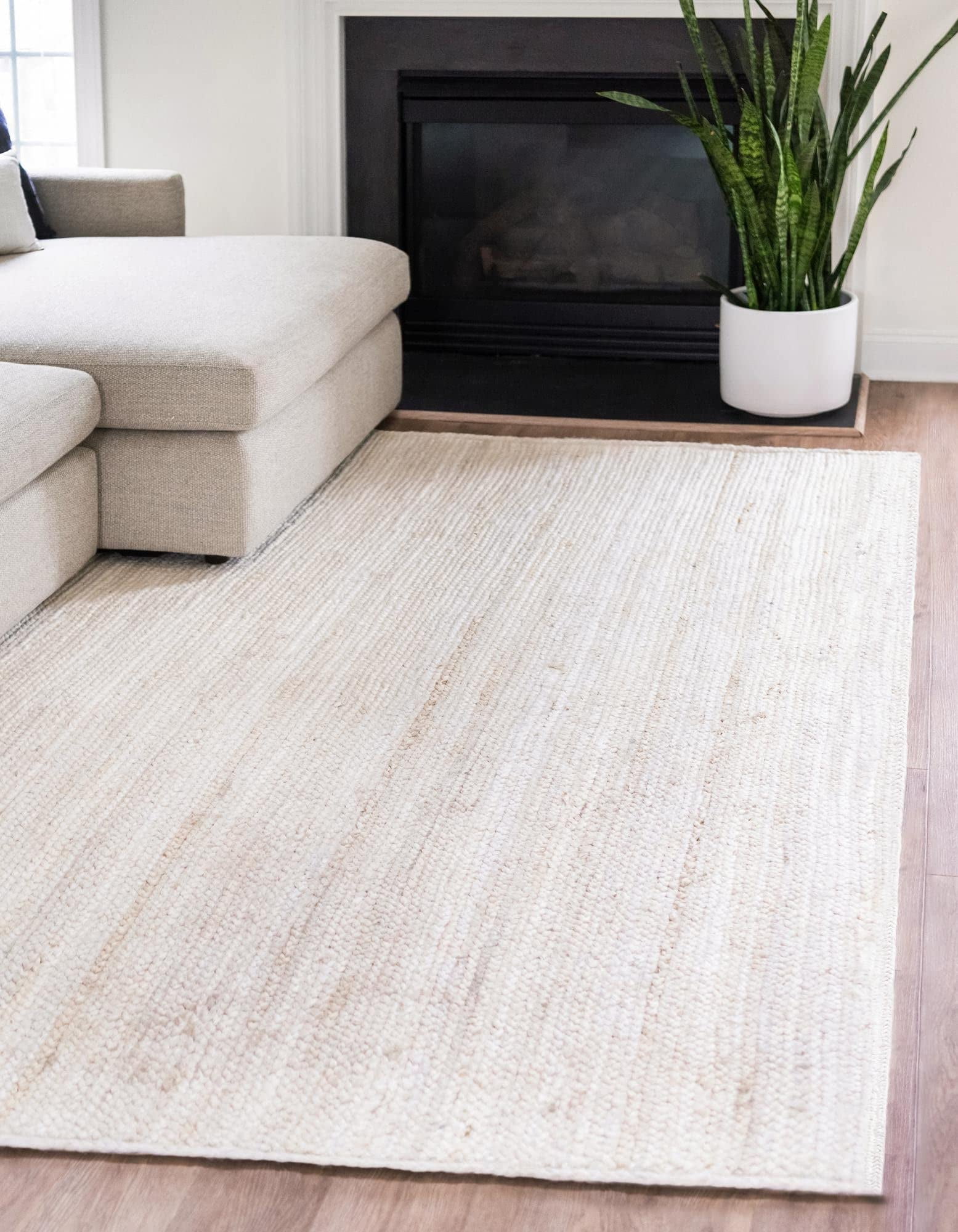 Indian Handmade Braided Pure Off White Jute Area Rug 4 x 7 Feet (122 cm x 213 cm), Floor Decor Rugs/Carpet