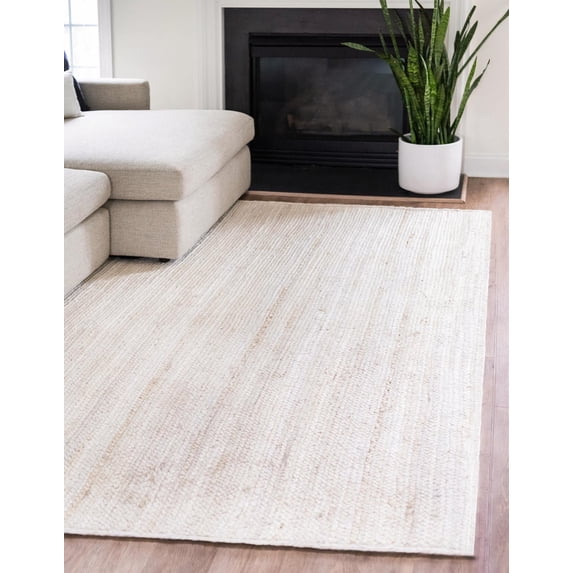 Indian Handmade Braided Pure Off White Jute Area Rug 4 x 8 Feet (122 cm x 244 cm), Home Decor Rugs