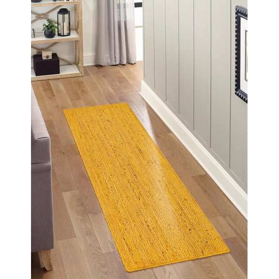 Indian Handmade Braided Pure Yellow Jute Area Rug 2.6 x 7 Feet (79 cm x 213 cm), Home Decor Rugs