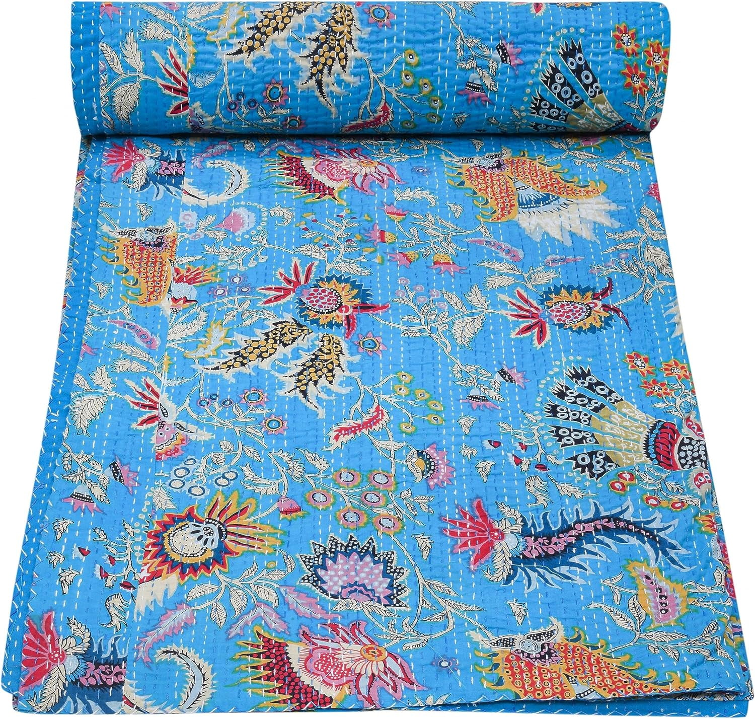 Sophia Art Kantha Trapunta Decorativa Copriletto Coperta Cotone Stampa