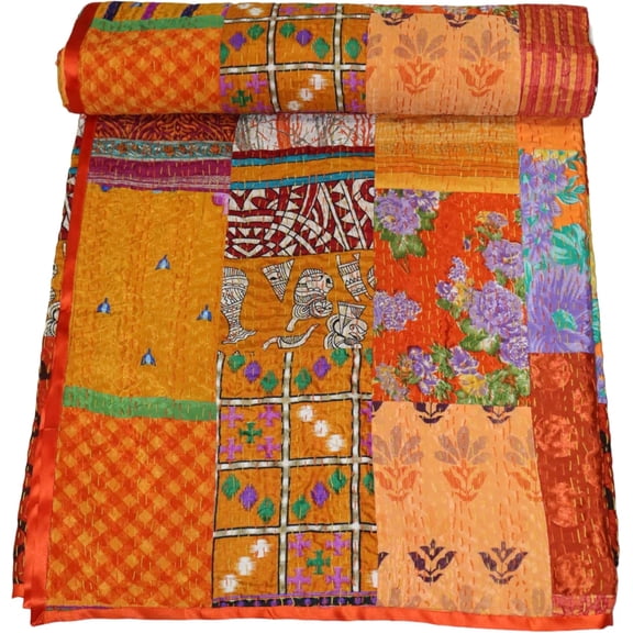 Trademoon Handwoven Silk Patola Kantha – Elegant, Lightweight, Traditional Design, Perfect for Weddings and Festivals Size - King - 108 x 108 Inch / 274 cm x 274 cm