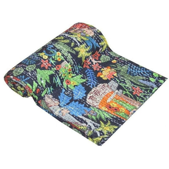 Indian Handmade Cotton Kantha Quilt Vinatge Blanket Quilt Frida Kahlo Print Kantha Bedding Throw Bohemian Bed Cover Kantha Gudari