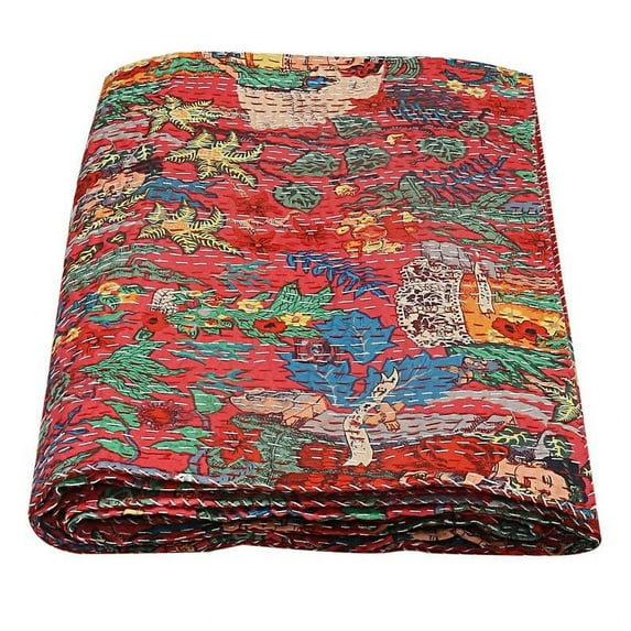 Indian Handmade Cotton Kantha Quilt Vinatge Blanket Quilt Frida Kahlo Print Kantha Bedding Throw Bohemian Bed Cover Kantha Gudari