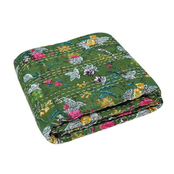 Indian Handmade Cotton Kantha Quilt Vinatge Blanket Quilted Paradise Kantha Bedding Throw Bohemian Bed Cover Kantha Gudari
