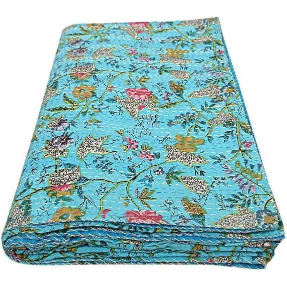Indian Handmade Cotton Kantha Quilt Vinatge Blanket Quilted Paradise Kantha Bedding Throw Bohemian Bed Cover Kantha Gudari