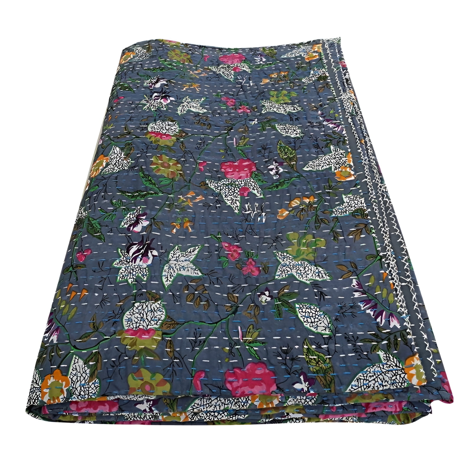 Indian Handmade Cotton Kantha Quilt Vinatge Blanket Quilted Paradise Kantha Bedding Throw Bohemian Bed Cover Kantha Gudari