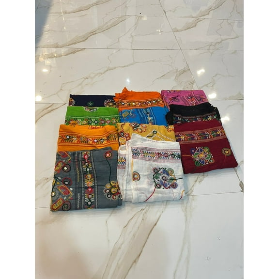 Indian Handmade Cotton Phulkari Dupatta Wholesale Lot - Assorted Colors for Indian Weddings Guest Gifts