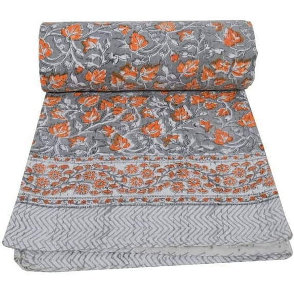 Indian Handmade Floral Cotton Pattern Kantha Bedspread, Kantha Quilt, BedCover, Blanket Throw Perfect for Gifting Kantha Gudari 