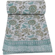Indian Handmade Floral Cotton Pattern Kantha Bedspread, Kantha Quilt, BedCover, Blanket Throw Perfect for Gifting Kantha Gudari