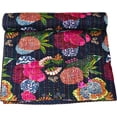 thumbnail image 1 of Indian Handmade Floral Print Kantha Quilt, Bedspread , Blanket Size ( Double 90" x 108" ), 1 of 5