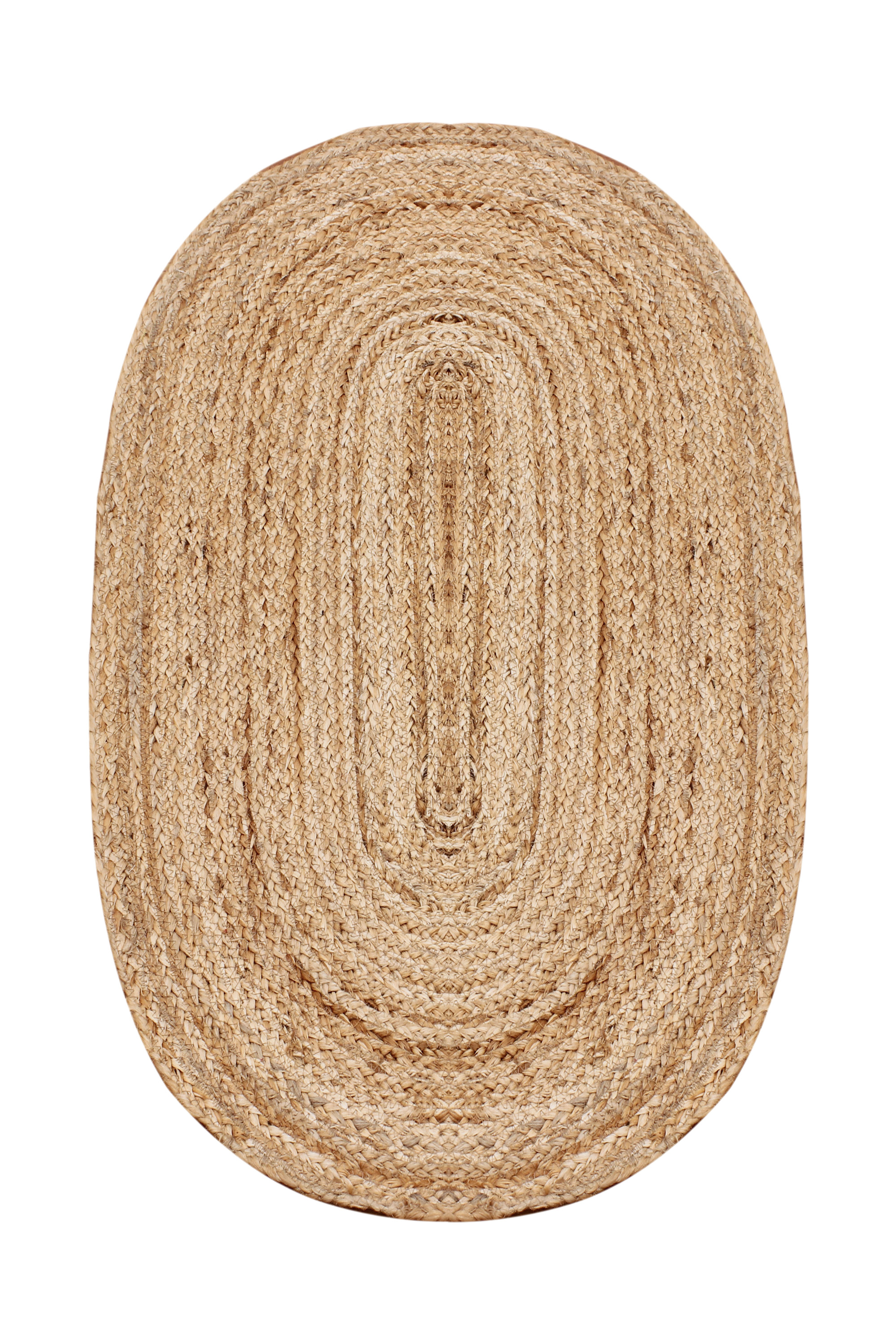 Indian Handmade Geometric Natural Jute Rug Beige Ovel Living Area