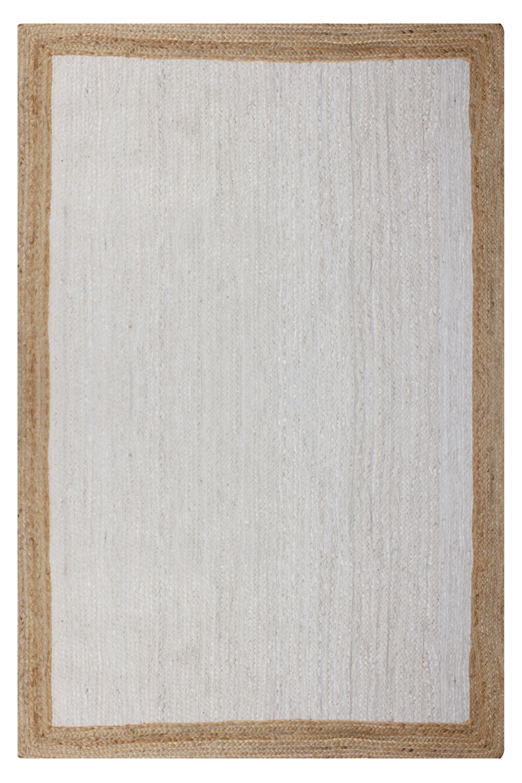 Indian Handmade Geometric White & Beige Jute Dhurrie Living Room Rug