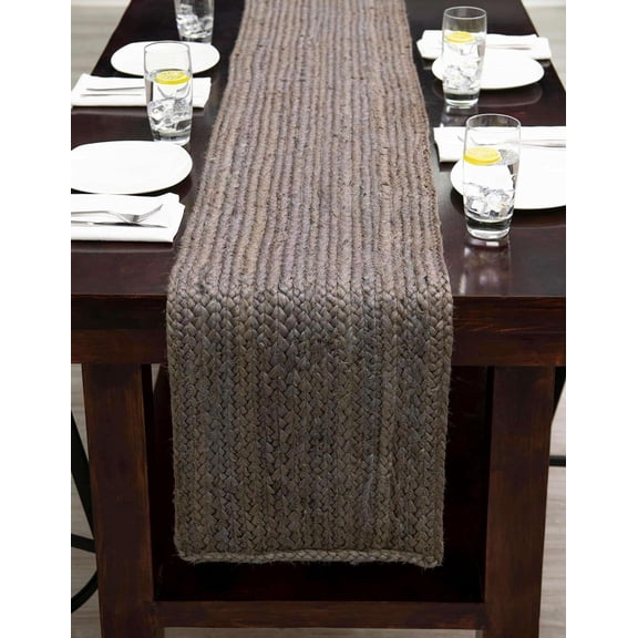 Indian Handmade Gray Jute Table Runner Rug – 14 x 132 – Indian Handwoven Dining Table Décor, Kitchen, Coffee Table – Bohemian Farmhouse Decor