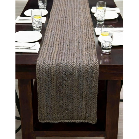 Indian Handmade Gray Jute Table Runner Rug – 14 x 60 – Indian Handwoven Dining Table Décor, Kitchen, Coffee Table – Bohemian Farmhouse Decor