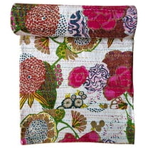 Yuvancrafts Modern Flowers Floral Kantha Pure Cotton Bedspreads, Twin - Handmade, Hand Washable