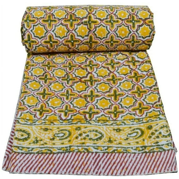 Indian Handmade Kantha Quilt Kantha Throw Kantha Bedspread Cotton Quilt Twin Size Quilt