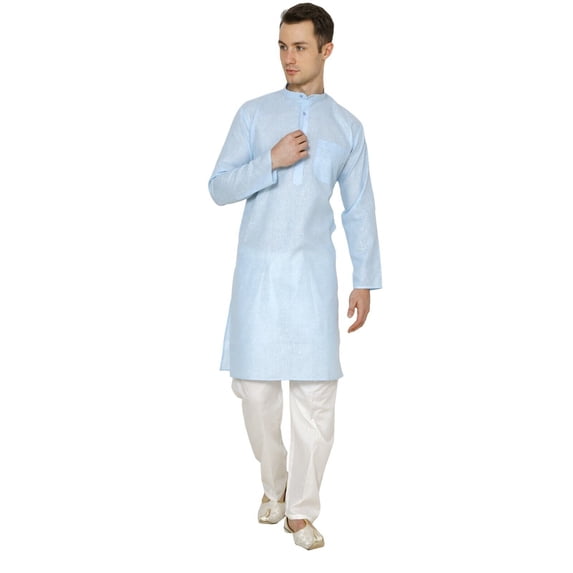 Indian Handmade Light Cotton Linen Summer Wear Long Kurta Pyjama Dress Set