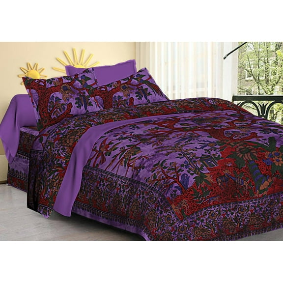 Indian Handmade Mandala Duvet Cover Set Cotton Bedding Set with 2 Pillow Covers Mandala Blanket Boho Donna Duvet Cover Throw Purple Tree Of life