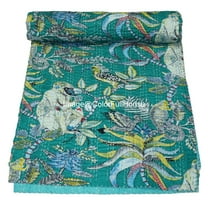 Indian Handmade Monkey Print Kantha Quilt,Village Gudri,Bedsheet, Bedspread, Traditional Indian Throw Blanket Size ( King 108" x 108" )