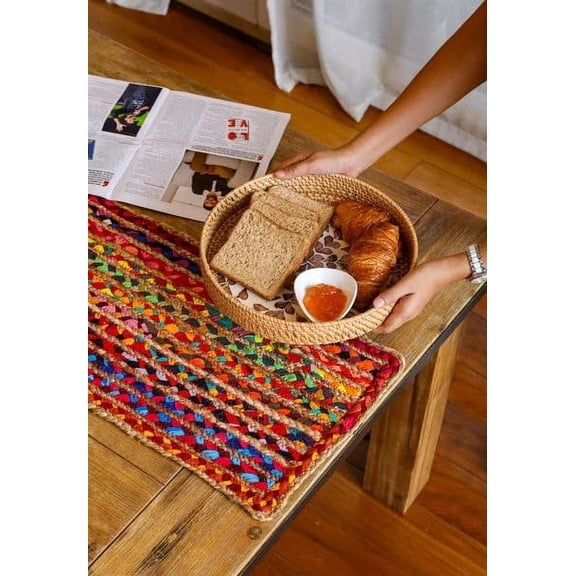 Indian Handmade Multi & Beige Jute Table Runner Rug – 14 x 144 – Indian Handwoven Dining Table Décor, Kitchen, Coffee Table – Bohemian Farmhouse Decor
