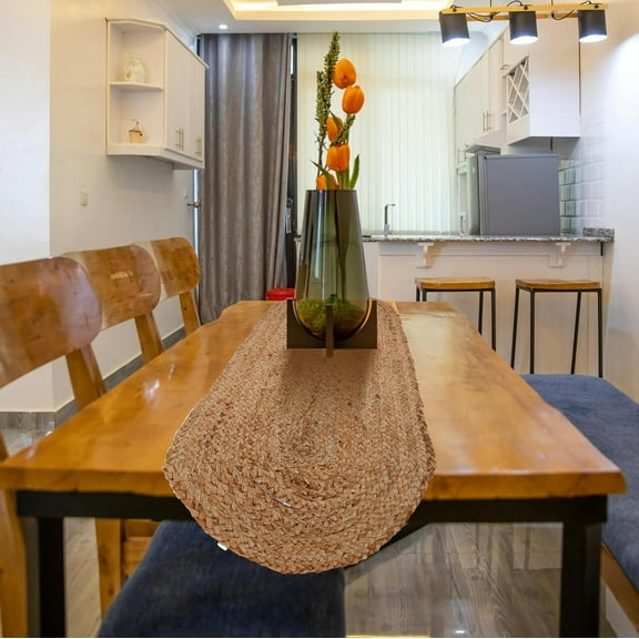 Indian Handmade Natural Jute Table Runner Rug – 14 x 144 – Indian Handwoven Dining Table Décor, Kitchen, Coffee Table – Bohemian Farmhouse Decor