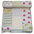 thumbnail image 1 of Indian Handmade Patchwork Kantha Quilt, Vintage Cotton,Silk Kantha Gudri,Decorative Hand Stitch Bedspread, Throw Blanket Size ( Double 90" x 108"), 1 of 5
