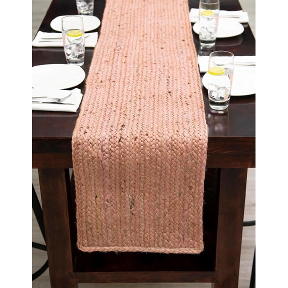 Indian Handmade Pink Jute Table Runner Rug – 13 x 90 – Indian Handwoven Dining Table Décor, Kitchen, Coffee Table – Bohemian Farmhouse Decor