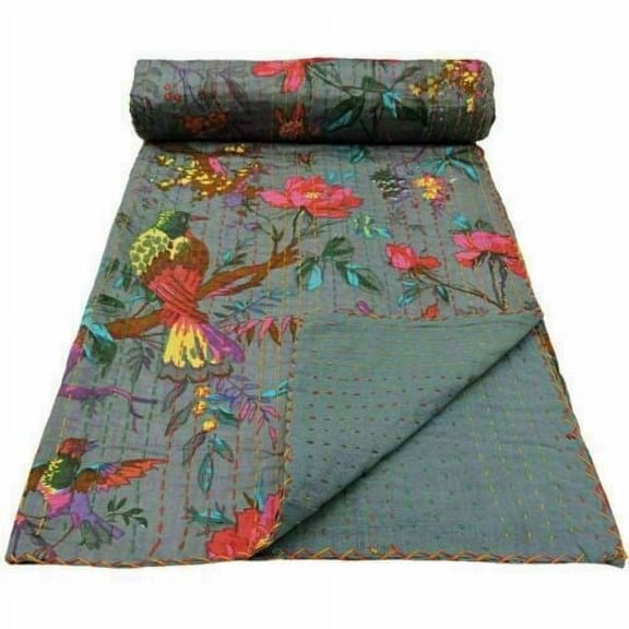 Indian Handmade Queen Cotton Kantha Quilt throw Blanket Bedspread Vintage Quilt