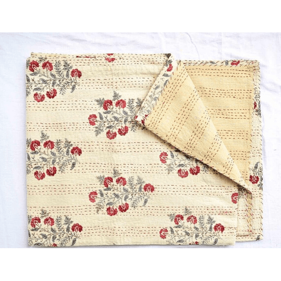 Indian Handmade Queen Cotton Kantha Quilt throw Blanket Bedspread Vintage Quilt