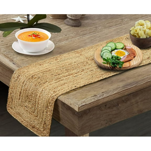Indian Handmade Rectangular Shape Jute Table Runner Rug – 13 x 120 – Indian Handwoven Dining Table Décor, Kitchen, Coffee Table – Bohemian Farmhouse Decor