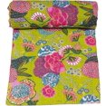 thumbnail image 1 of Indian Handmade Stitched Pure Cotton Fruit Print Kantha Quilt, Reversible Kantha Quilt, 1 of 4