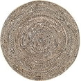 thumbnail image 1 of Indian Handwoven Braided Natural Jute with Black White Cotton Jute Line Round Rug, Bedroom, Entryways, Dining Room, Hallways, Kids' Rooms, Size - (5' Round), 1 of 4