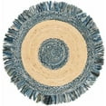 thumbnail image 1 of Indian Handwoven Braided Natural Jute, Denim with Blue Cotton Jhalar Round Rug, Bedroom, Entryways, Dining Room, Hallways, Kids' Rooms, Size - (2' Round), 1 of 4