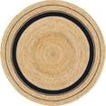 thumbnail image 1 of Indian Handwoven Braided Natural Jute with Navy Blue Border Jute Line Round Rug, Bedroom, Entryways, Dining Room, Hallways, Kids' Rooms, Size - (4' Round), 1 of 4