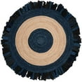 thumbnail image 1 of Indian Handwoven Braided Natural Jute with Blue Cotton Jhalar Round Rug, Bedroom, Entryways, Dining Room, Hallways, Kids' Rooms, Size - (6' Round), 1 of 3