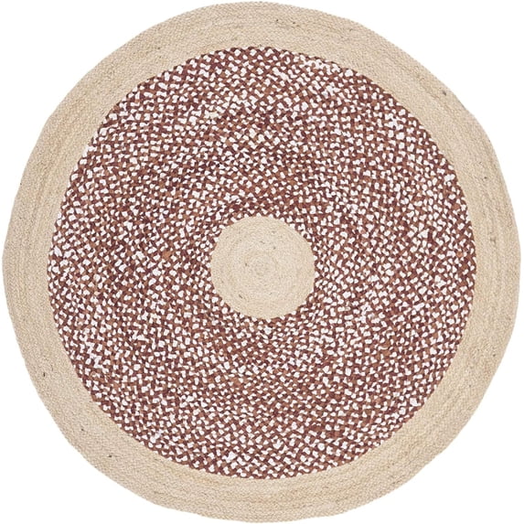 Indian Handwoven Braided Natural Jute with Brown Cotton Round Rug, Bedroom, Entryways, Dining Room, Hallways, Kids' Rooms, Size - (8' Round)