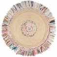 thumbnail image 1 of Indian Handwoven Braided Natural Jute with Ivory Cotton Jhalar Round Rug, Bedroom, Entryways, Dining Room, Hallways, Kids' Rooms, Size - (6' Round), 1 of 4