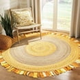 thumbnail image 1 of Indian Handwoven Braided Natural Jute with Multi Cotton Gole Round Rug, Bedroom, Entryways, Dining Room, Hallways, Kids' Rooms, Size - (3' Round), 1 of 1