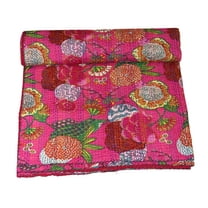 Indian Handwoven Floral Print Cotton Kantha Quilt, Village Gudri, Bedspread ,throw Blanket Size (Twin Size - 60" x 90")