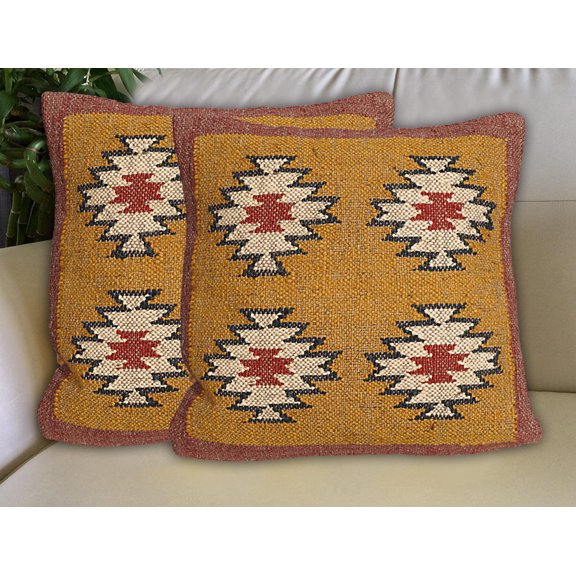 Indian Handwoven Kilim Pillow Cover 18x18 Square Indian Outdoor Cushions Cover Decorative Throw Pillow Cases Jute Wool Cushion Cover Boho Pillow Shams for Home Decor