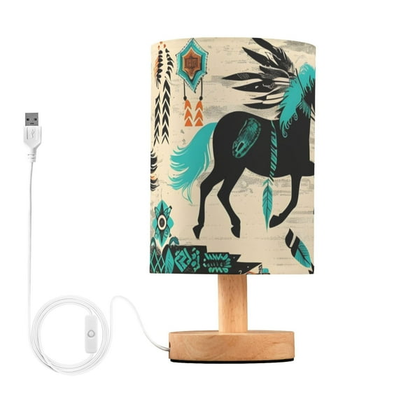 Indian Horse Bedside Desk Lamp LED Table Nightstand Lamps Warm Light Fabric Lampshade for Home Bedroom Office Living Room Decor