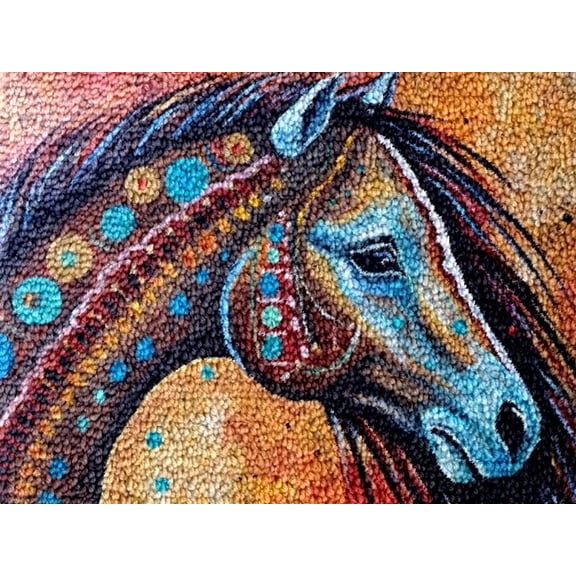 Indian Horse Latch Hook Kits Rug DIY Cushion Tapestry Making Crochet Hook Mat Making Kits Color Preprinted Pattern Canvas DIY Carpet Needlework Crochet Kits 52x38cm (series-103)