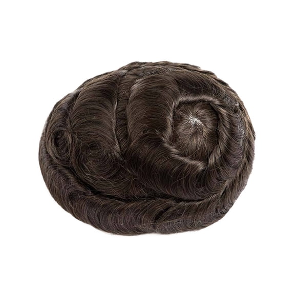 Indian Human Hair System Men's Capillary Prosthesis Undetectable 0.12mm PU Skin Toupee