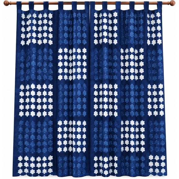 Indian Indigo Hand Block Print Pure Cotton Curtains Drape for Window Décor- 18 x42 inch