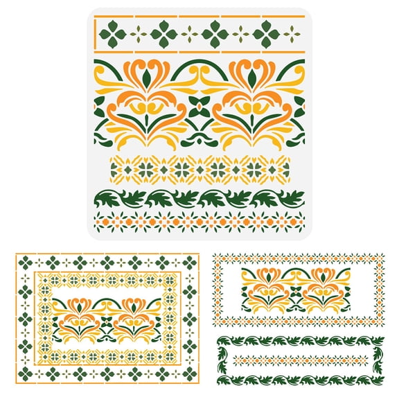 Indian Inlaid Furniture Stencil 11.8x11.8 inch Reusable 6 Styles Splicing Border Drawing Template Flower Border Decoration Stencil