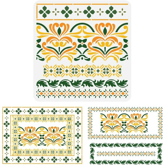 Indian Inlaid Furniture Stencil 11.8x11.8 inch Reusable 6Styles Splicing Border Drawing Template