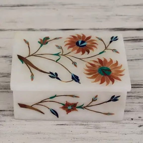 Indian Inlay Antique Jewelry Box Pietra Dura Home Decor